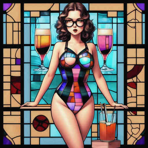 AI generated picture of woman in glasses wearing one piece swimsuit
