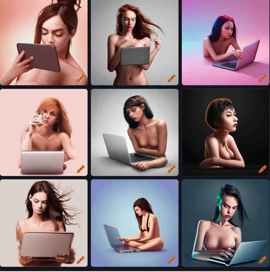 Craiyon artificial intelligence naked woman with laptop